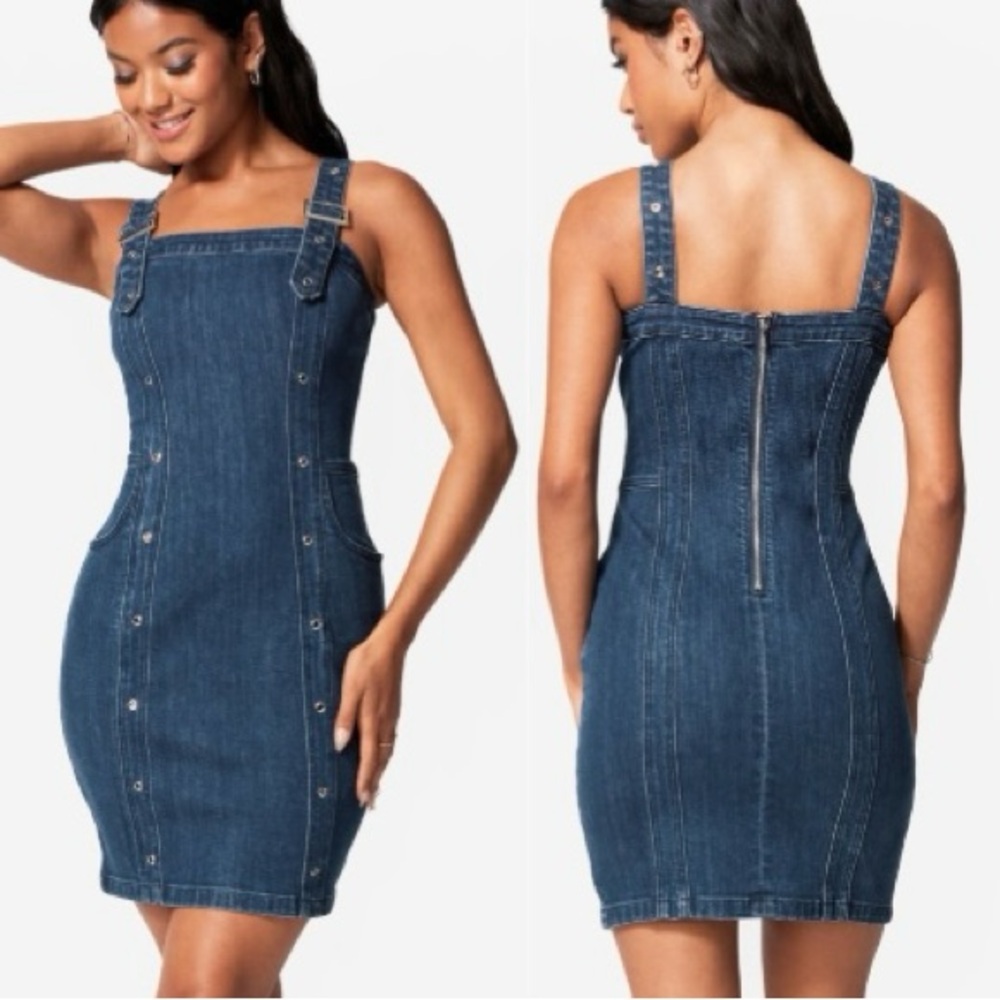 Bebe Buckle/Grommet Detail Denim Dress